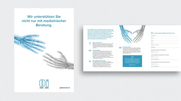 Kommunikationsmittel für SVOI ASOI, Schweizerische Vereinigung Osteogenesis Imperfecta, glasknochen.ch